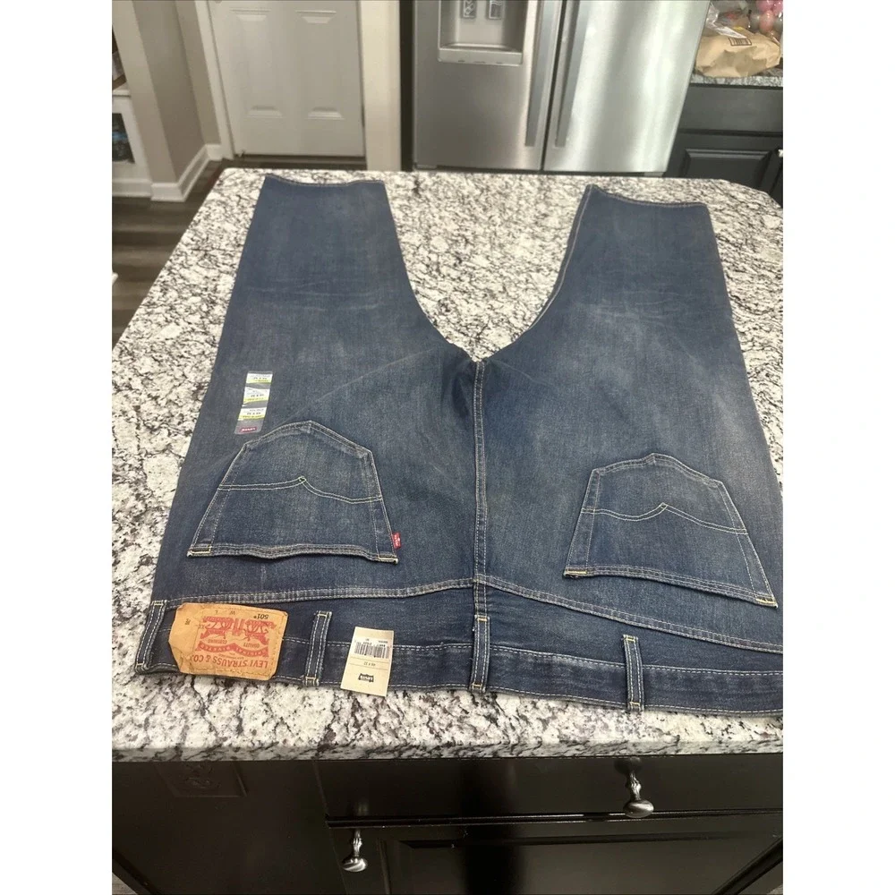 New Levi's 501 Original Button Fly Straight Jeans 46x32 Mens Grunge Look Stretch